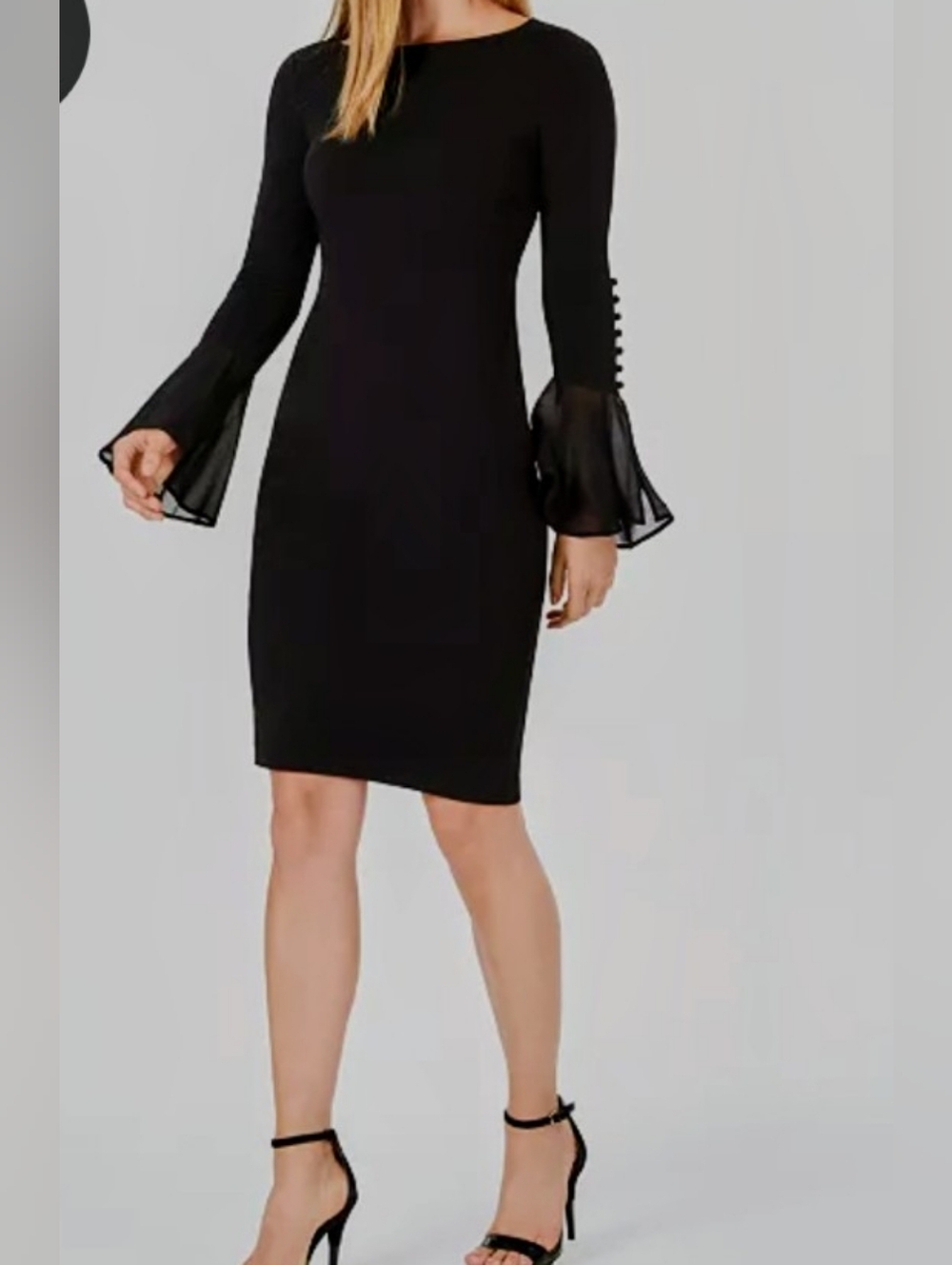 Calvin Klein Black Long-Sleeve Bell Cuff Sheath Dress Size 12